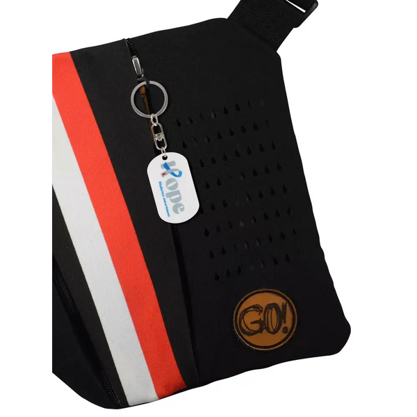 Medical Awareness Keychain on backpack, promoting advocacy and cause support.