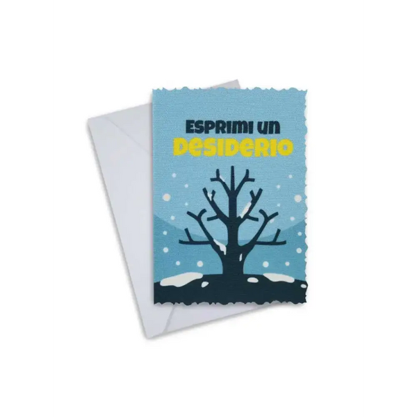 Elegant Christmas greeting card with tree design, pre-folded with envelope, featuring 'Esprimi un Desiderio'.