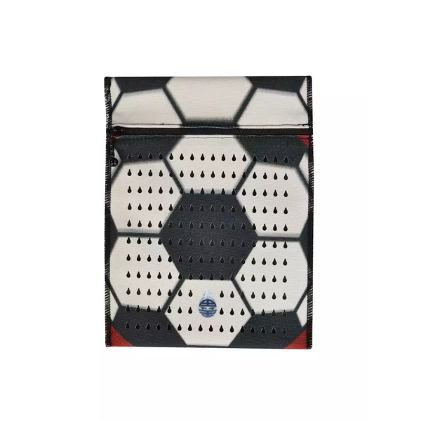 Insulin cooling wallet with soccer ball design, fits 4 insulin pens or 8 vials, portable and stylish.