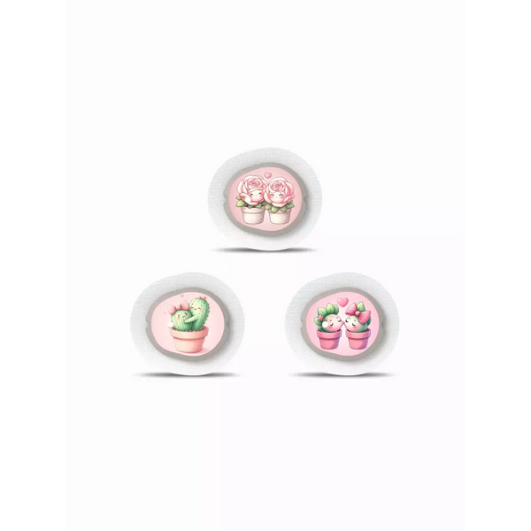 Three pink cupcake illustrations with floral decor for Dexcom G7 Stickers Valentine Edition 2025