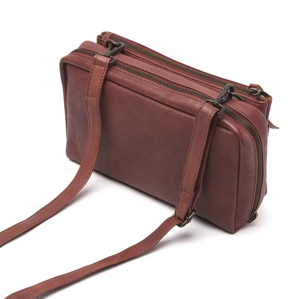 Back view of Brown Leather Diabetic Supplies Shoulder Bag - MARLY