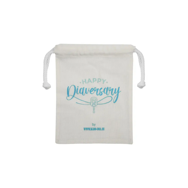 Kaio-Dia Diaversary Gift Bag open view, displaying 'Happy Diaversary' design, ideal for personal items and small gifts.