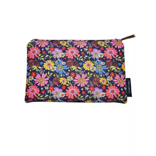 Floral Dia-Zipper Bag for Diabetics with compartments for glucose meter and supplies.