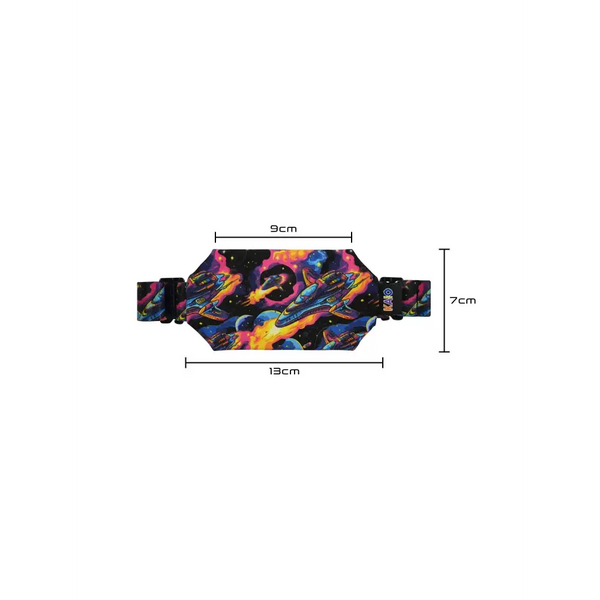 Colorful insulin pump pouch for children featuring an abstract swirling pattern