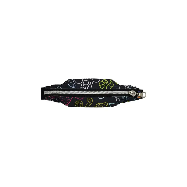 Wide insulin pump belly pouch with durable zipper and colorful eco-friendly print design.