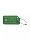 Green medical luggage tag with the text 'Medical Alert Allergic to Peanuts Epipen Carried' engraved.