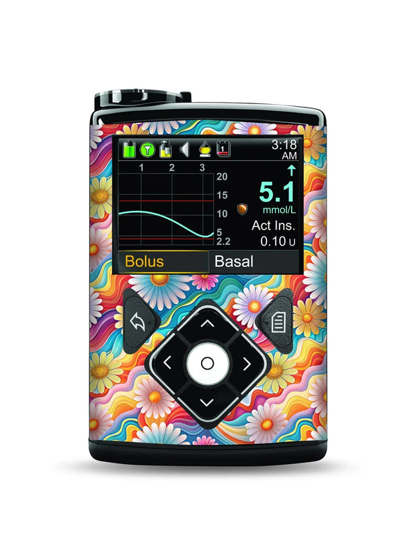 Medtronic MiniMed with vibrant summer edition floral stickers for personalized protection.