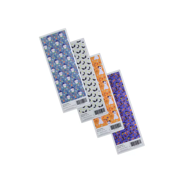 Halloween-themed Novopen Echo stickers featuring ghosts, bats, and spooky nightscape designs in vibrant colors.