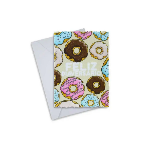 Diaversary greeting card with colorful donut design and envelope.