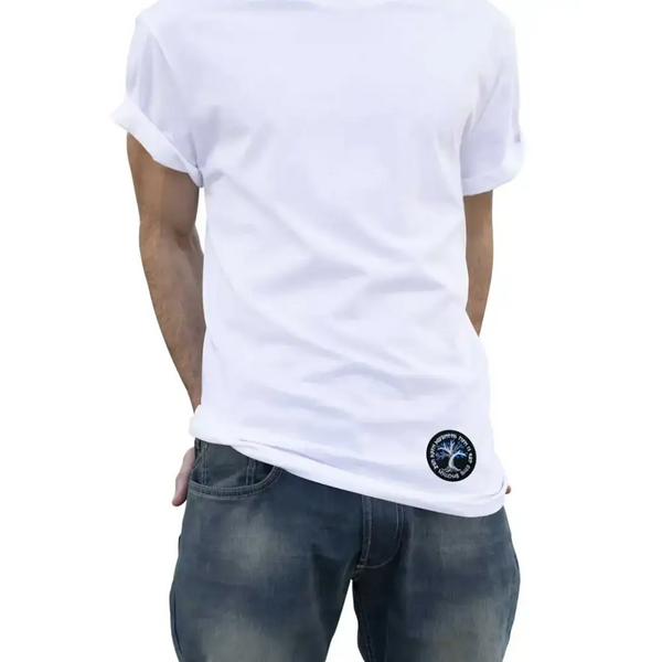 Viking-inspired Diabetes Awareness iron-on patch on white T-shirt.