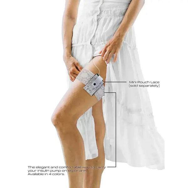 Versatile insulin pump arm and leg band in lace showcasing elegant design and secure fit.