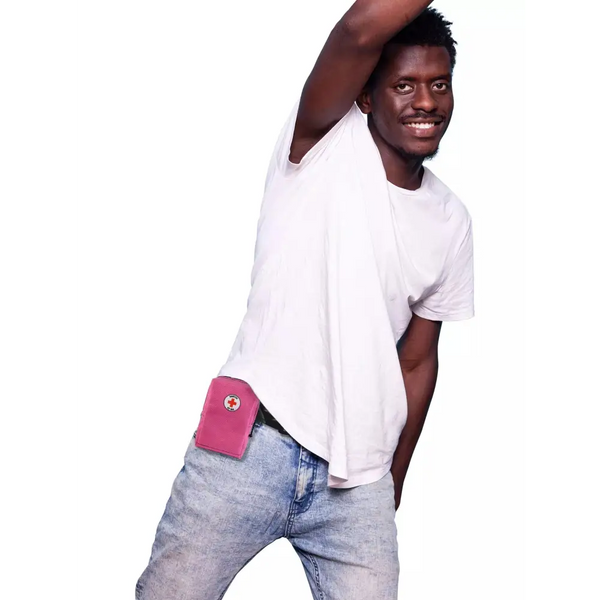 Mini Kit Bag for diabetics attached to a belt, compact and convenient for carrying diabetes essentials.