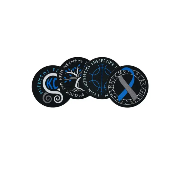 Viking-themed diabetes awareness iron-on patches featuring Triquerta, Vegvisir, and Tree of Life designs.