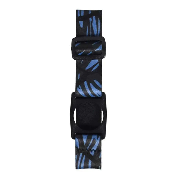 The Freestyle Libre 2 Armband with a black and blue stripe pattern, showcasing the adjustable strap and sensor holder.