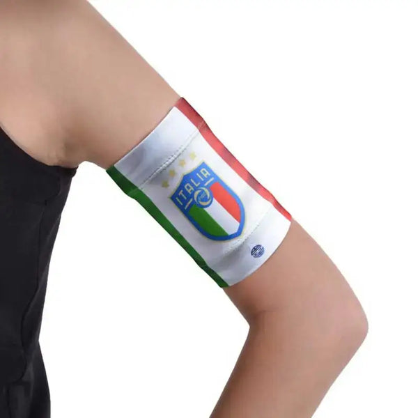 Glucose sensor and pod armband with Italian flag design for diabetics.