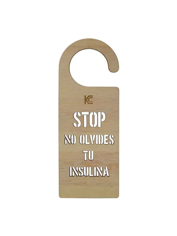 Door hanger with "STOP DO NOT FORGET YOUR INSULIN" message for diabetics in multiple languages.