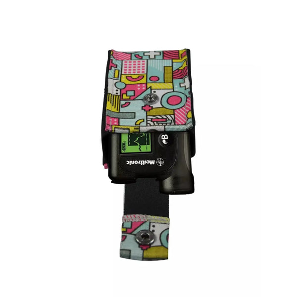 Universal insulin pump pouch, Dia-Mini Pouch Summer 2023, colorful stretch material, secure and compact design.