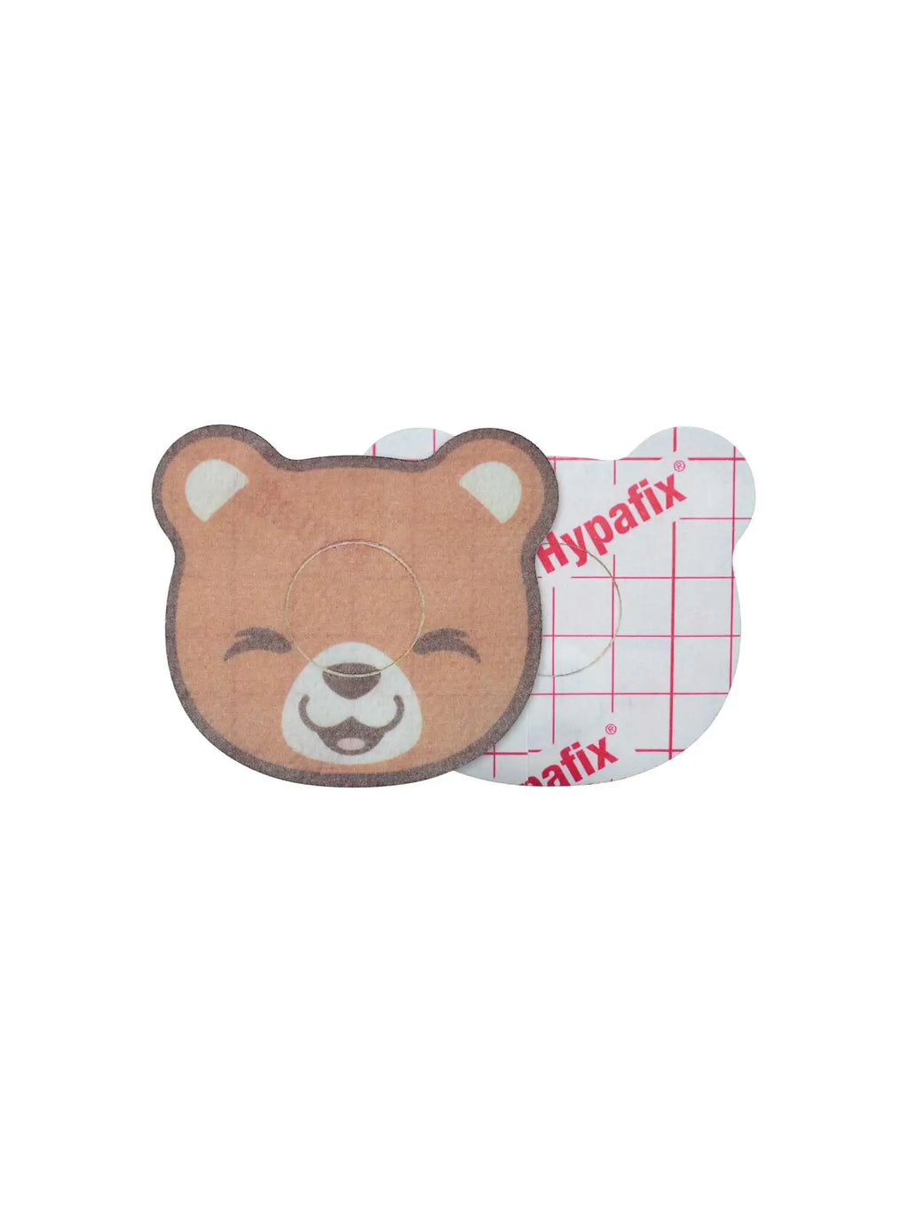 Patch adhésif enfant FreeStyle Libre 3, forme ourson, recto et dos avec film protecteur