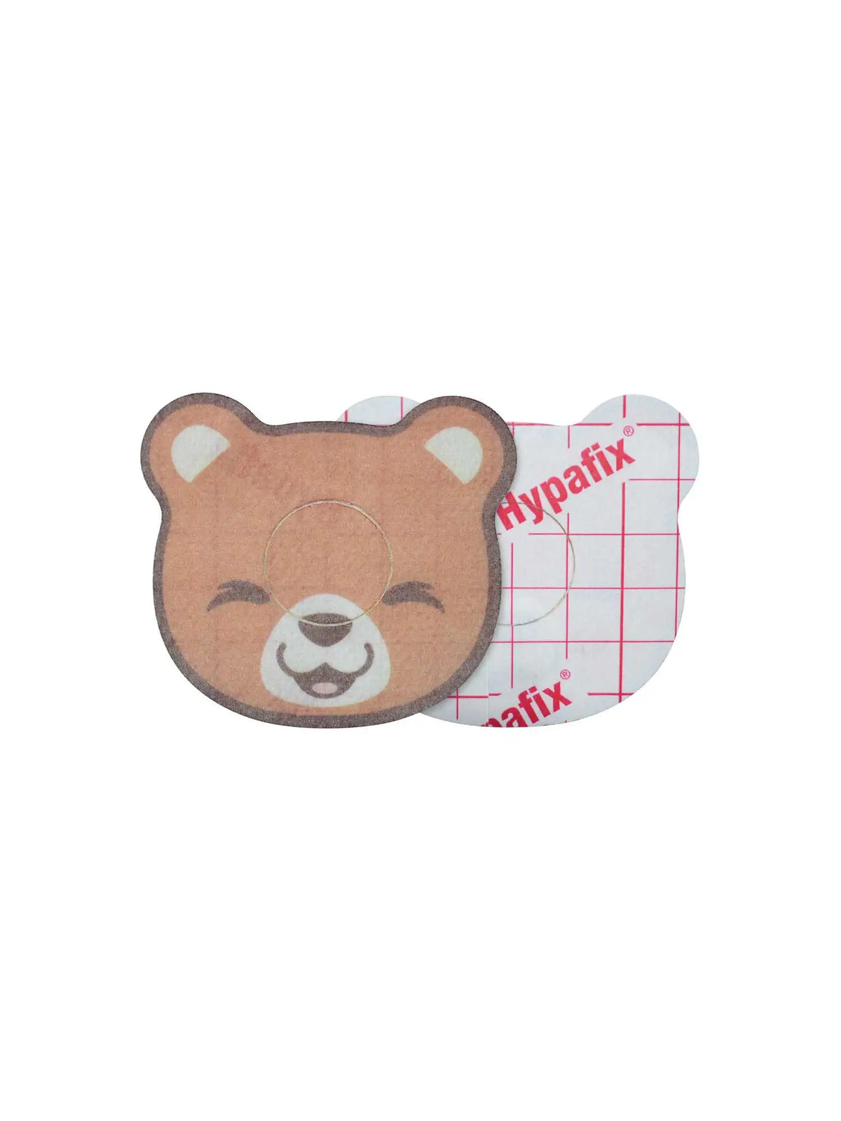 Patch adhésif enfant FreeStyle Libre 3, forme ourson, recto et dos avec film protecteur