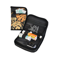 Compact diabetic travel case for glucose meter and daily supplies, with multiple compartments and stylish design.