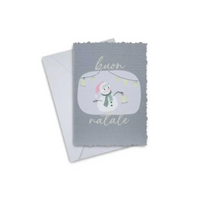 Elegant Christmas Greeting Card with snowman design, featuring "buon natale" text, and an accompanying envelope.