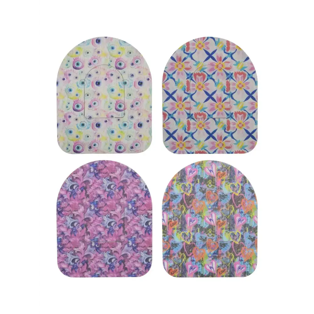 Patchs adhésifs pour pod Omnipod, série Spring, 4 motifs côte à côte