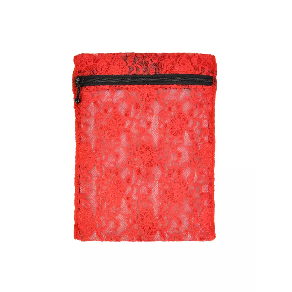 Red lace insulin cooling wallet with black zipper for 4 pens or 8 vials, stylish and portable