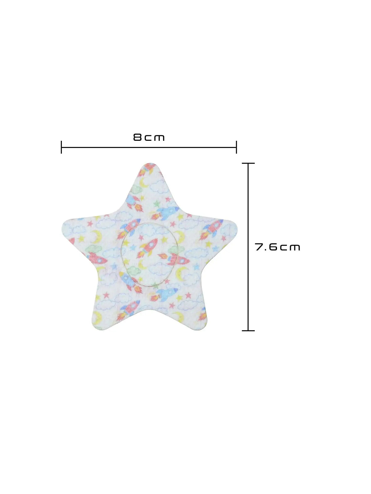 Patch adhésif enfant Dexcom G7, forme étoile, dimensions 8,0 x 7,6 cm