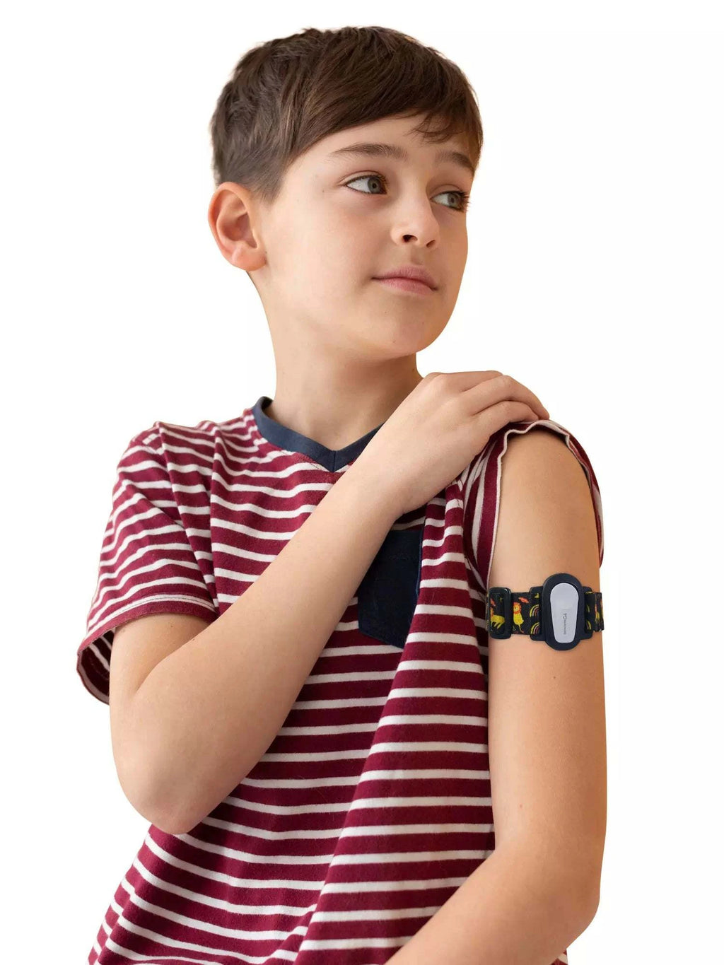 Child wearing Dexcom G6 adjustable armband with playful design.