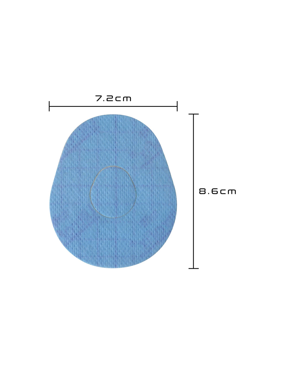 Patch adhésif Dexcom G7, forme goutte, dimensions 7,2 x 8,6 cm