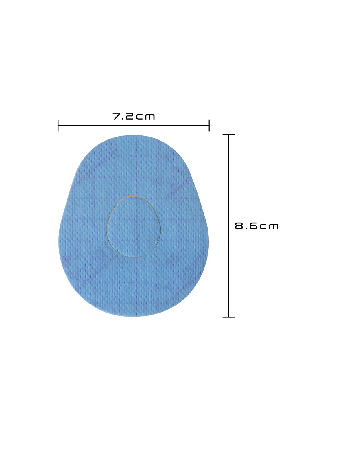 Patch adhésif Dexcom G7, forme goutte, dimensions 7,2 x 8,6 cm