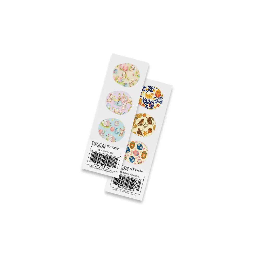Easter-themed sticker sheets for Dexcom G7 blood glucose monitor 2025 edition