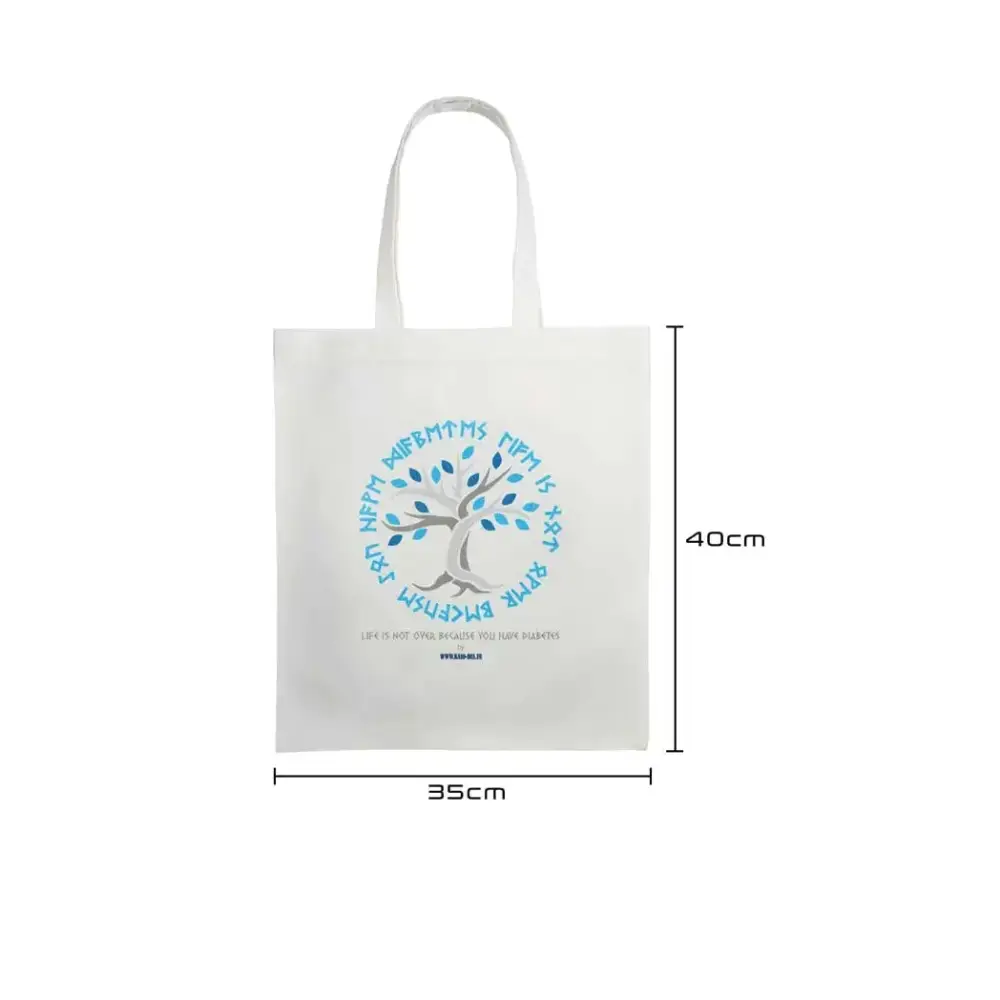 Diabetes Awareness Tote Bag with Tree of Life design, white tote, dimensions 35x40 cm.