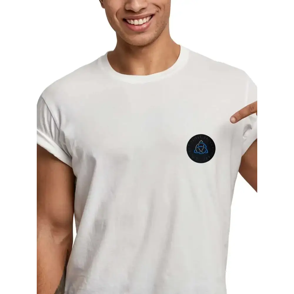 Viking-themed diabetes awareness iron-on patch on white t-shirt
