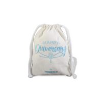 Kaio-Dia Diaversary Gift Bag closed view, showing 'Happy Diaversary' design and spacious interior, eco-friendly cotton.