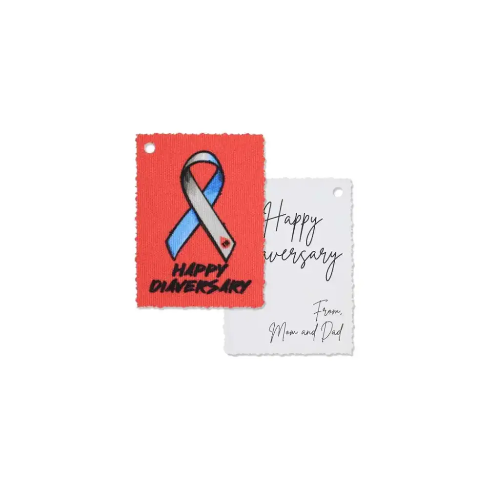 Inspiring Diaversary gift tags with ribbon motif for diabetes anniversary celebration.