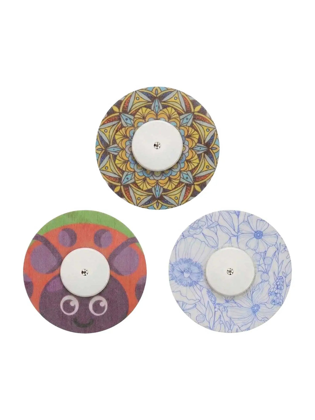 Patchs adhésifs FreeStyle Libre 2, lot Color Mix de 3 patchs avec pastilles centrales décoratives