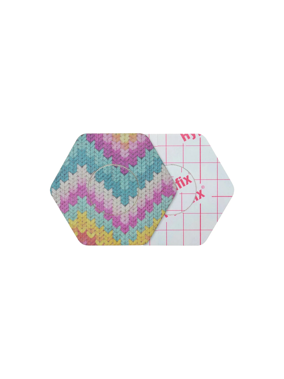 Patch adhésif FreeStyle Libre 2, forme hexagonale, recto et dos avec film protecteur