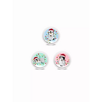 Three circular snow globes with cartoon penguins in Santa hats for Freestyle Libre stickers - Christmas