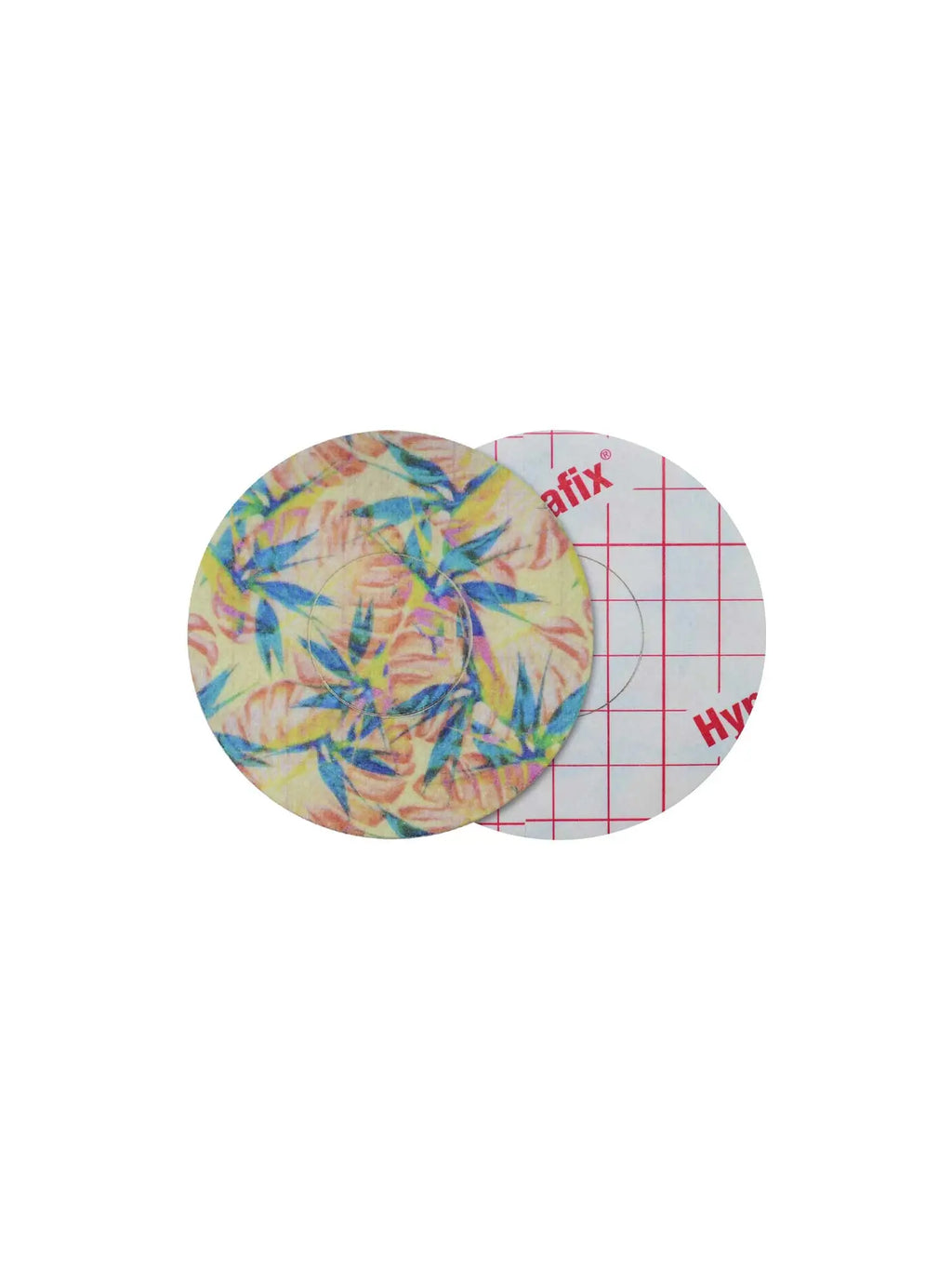 Patch adhésif FreeStyle Libre 2, motif Tequila Sunrise, recto et dos avec film protecteur