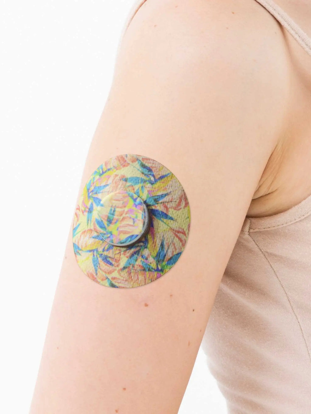 Patch adhésif FreeStyle Libre 2, motif Tequila Sunrise, sur le bras