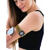 Freestyle Libre 3 Armband Viking Edition worn by a woman, showcasing intricate Viking runes, ensuring sensor security and style.