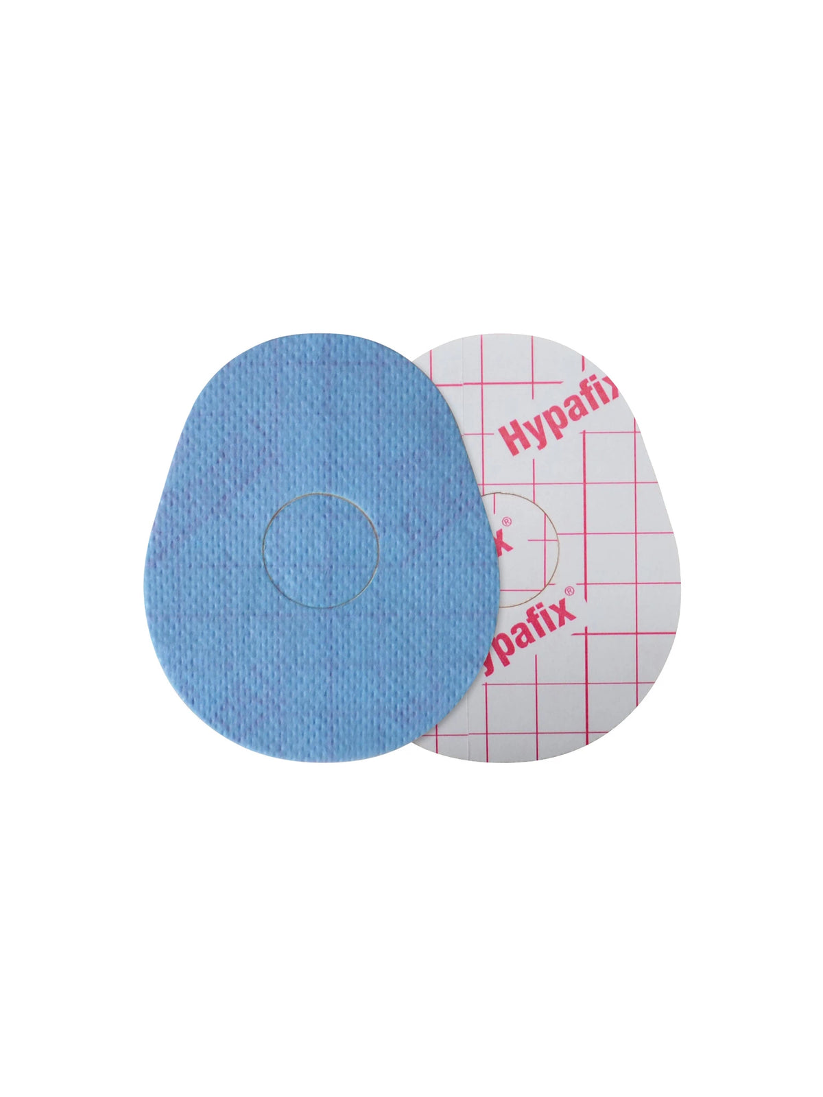 Patch adhésif FreeStyle Libre 3, forme goutte, recto et dos avec film protecteur