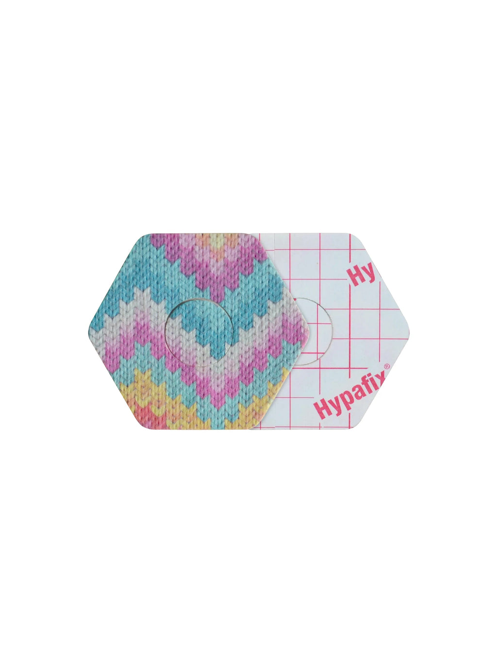 Patch adhésif FreeStyle Libre 3, forme hexagonale, recto et dos avec film protecteur