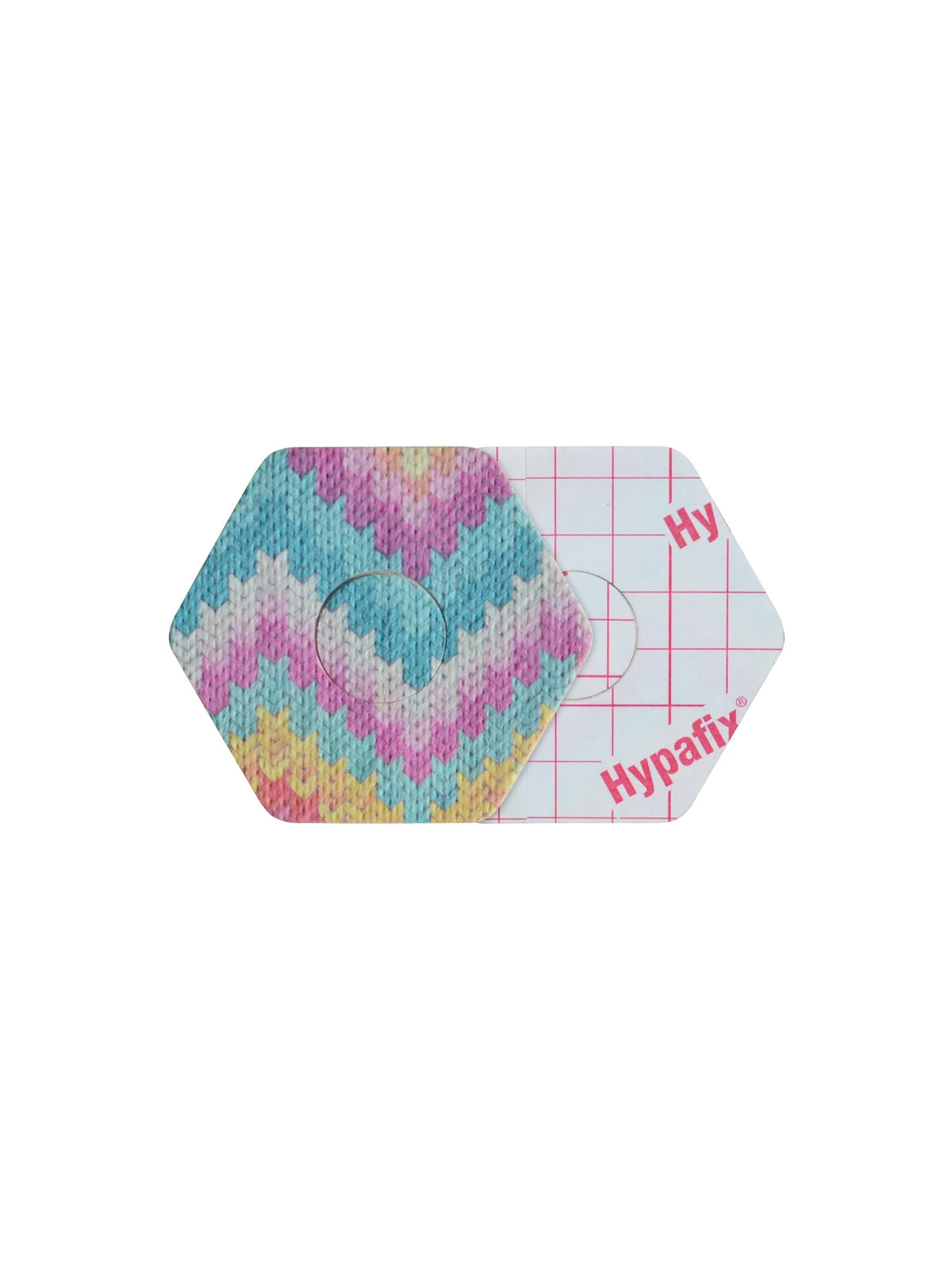 Patch adhésif FreeStyle Libre 3, forme hexagonale, recto et dos avec film protecteur