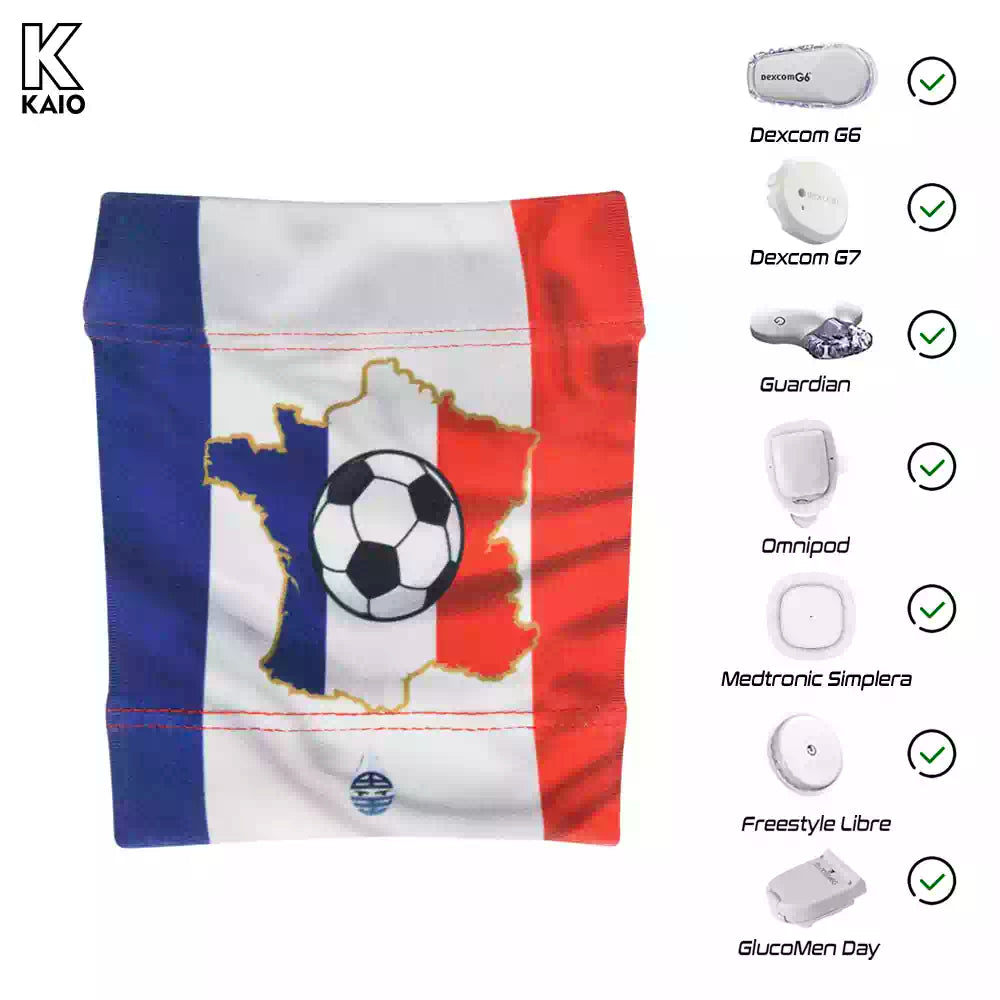 Glucose sensor armband for children with country flag design, compatible with Dexcom, Guardian, Omnipod, Freestyle Libre, and GlucoMen Day.