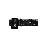 Insulin pump leg band with neoprene pouch, black with white design, Dia-Unisex Sport model by Kaio.