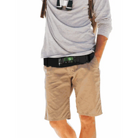 Insulin pump belt worn by a person, showcasing its secure fit and transparent window for easy monitoring, ideal for active lifestyles.