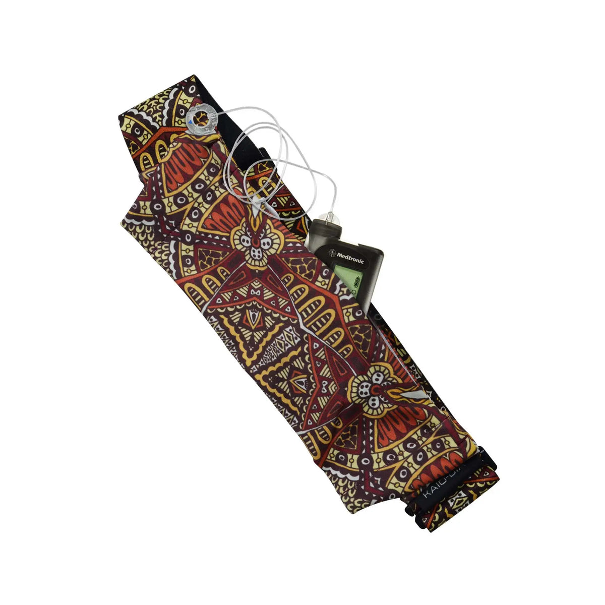 Printed insulin pump belt batik pocket detail showing secure storage for insulin pump device