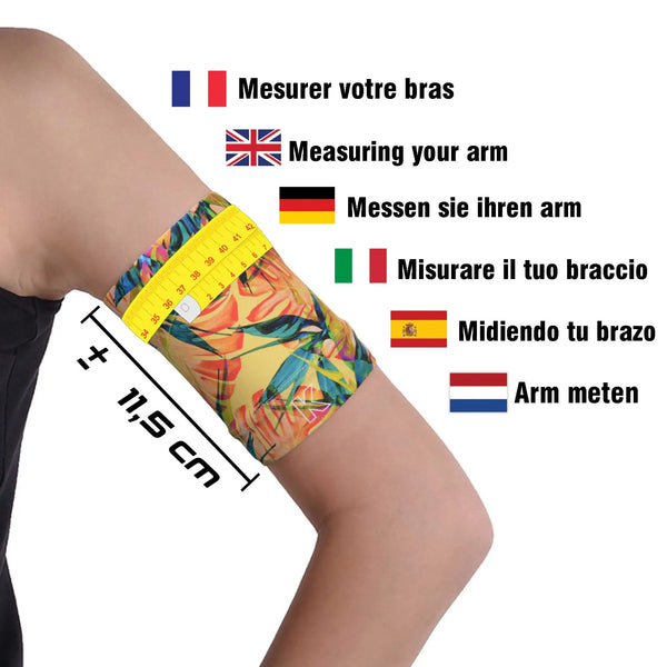 glucose sensor armband tequila sunrise design for keeping blood glucose sensor in place during sports and active daily use